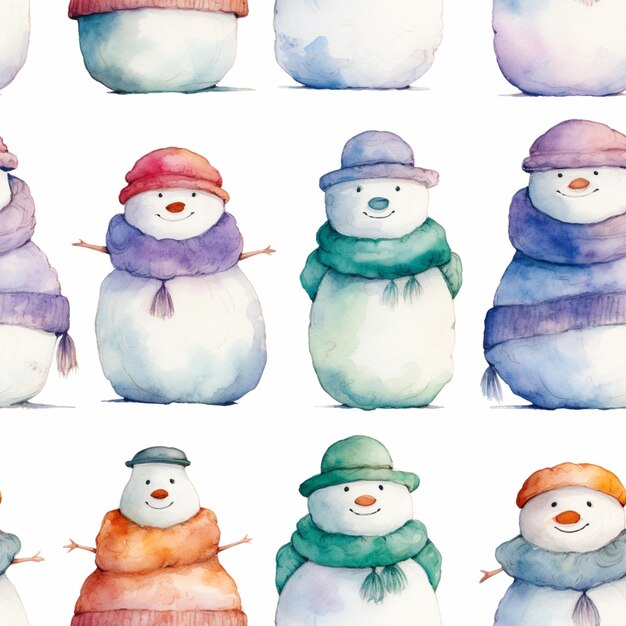 a close up of a snowman with many different hats and scarves generative ai