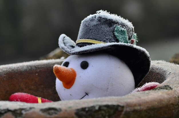 Close-up of a snowman