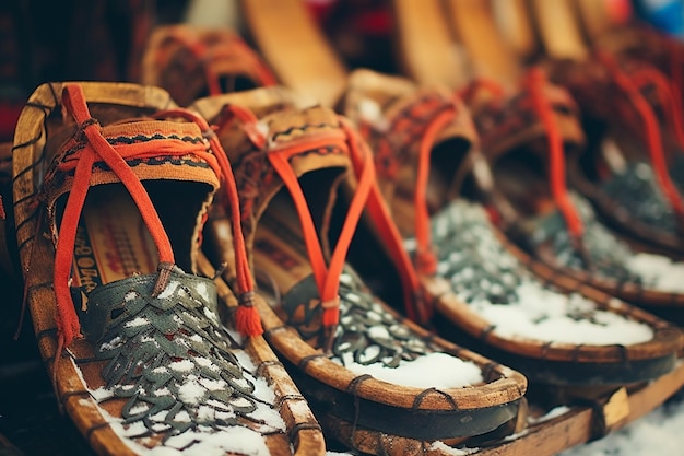 A close up of snowshoes