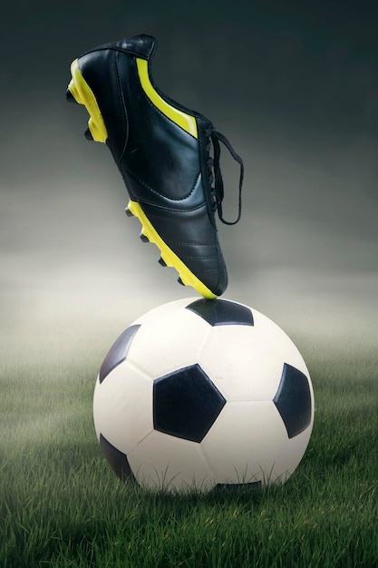 Foto close-up di una palla da calcio sul campo