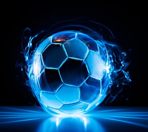 a close up of a soccer ball with a blue light generative ai