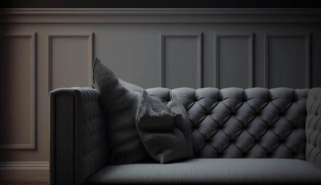 Photo close up of sofa with blank wall behind generative ai