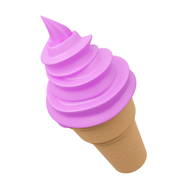 Close up Soft serve ice cream of strawberry flavours on crispy cone3d model and illustration