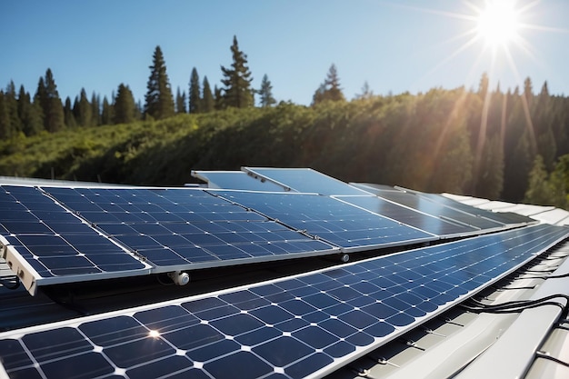 A close up of a solar panel with the sun shining on it