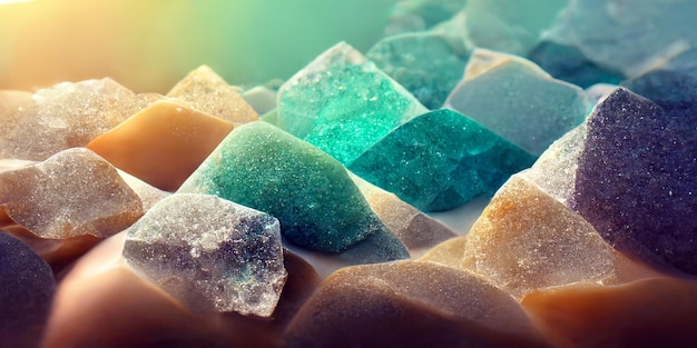 A close up of some colorful rocks on a table