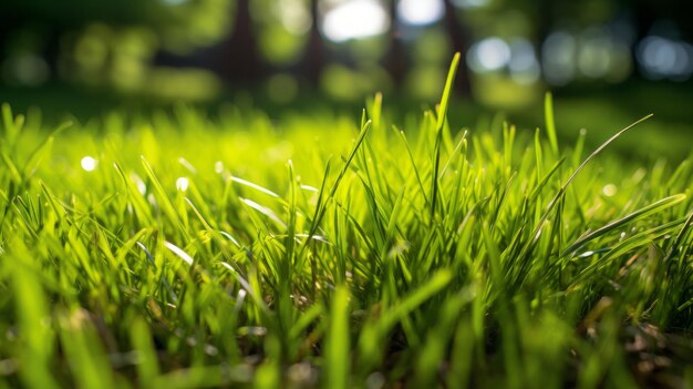 A close up of some green grass in the sun