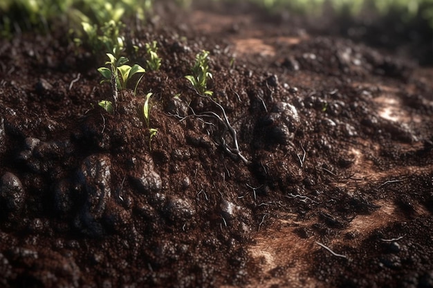 A close up of some plants in the ground