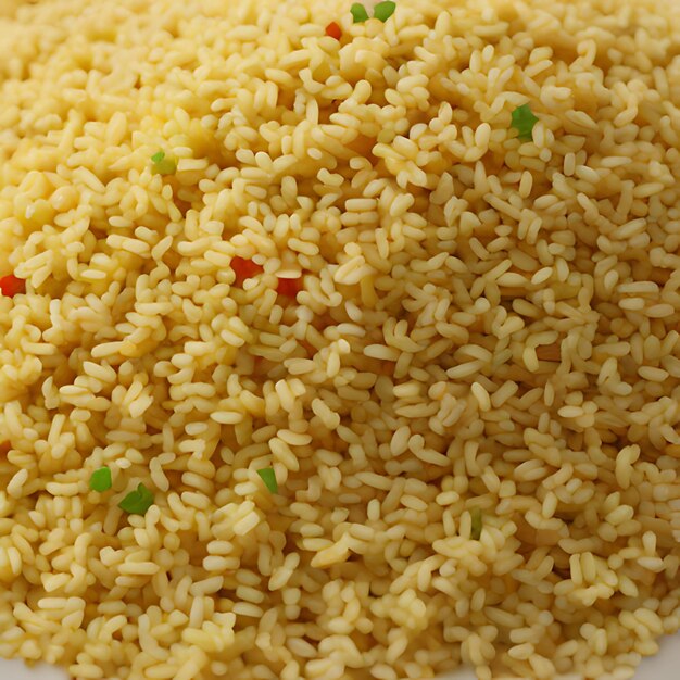 a close up of some rice with a green star on the top