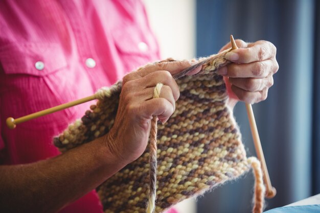 Close-up of someone doing knitting