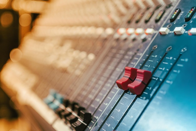 Close up of sound mixing console