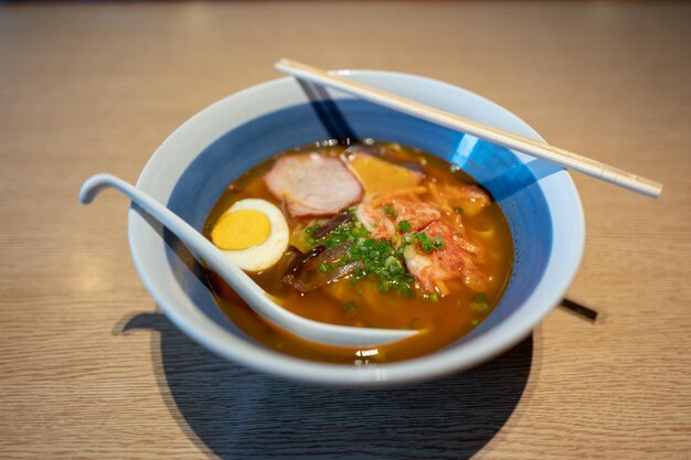 Close-up of soup in bowl on table