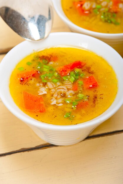 Close-up of soup in bowl on table