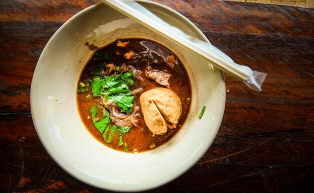 Close-up of soup in bowl on table