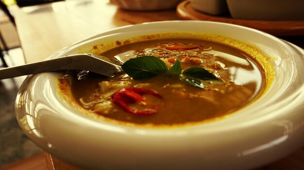 Close-up of soup in bowl