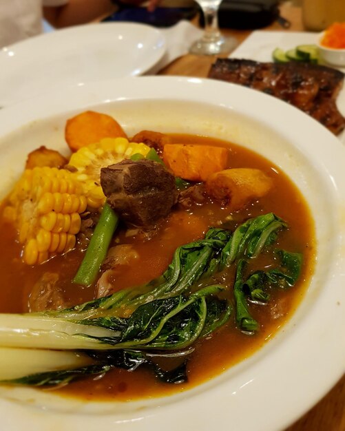 Close-up of soup served in bowl