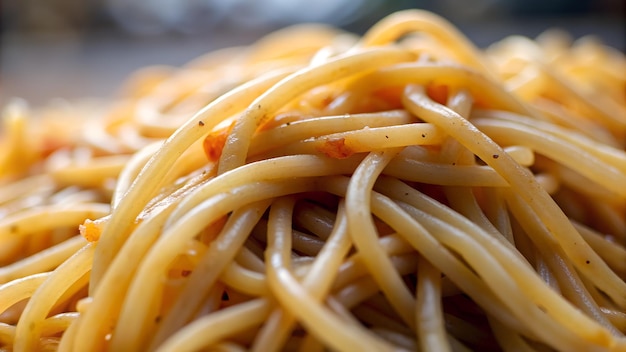 Photo a close up of spaghetti with one that has pepper on it