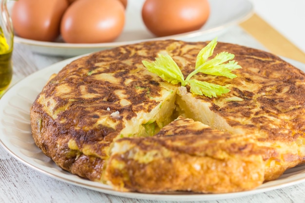 close-up of spanish omelet served in plate on table