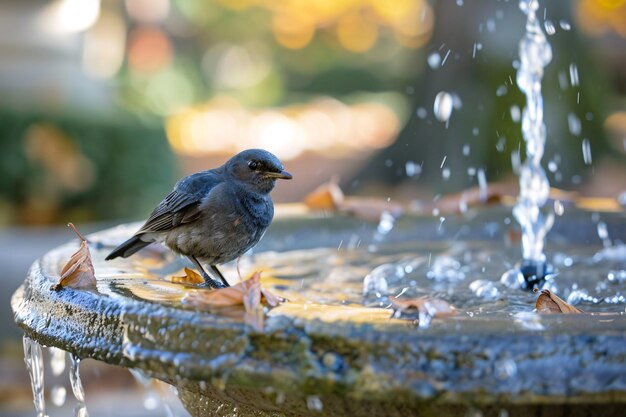 公園の噴水の小鳥のクローズアップ