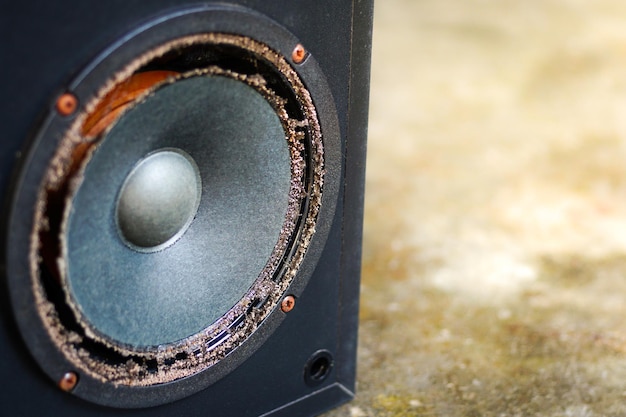 Photo close-up of speaker on ground