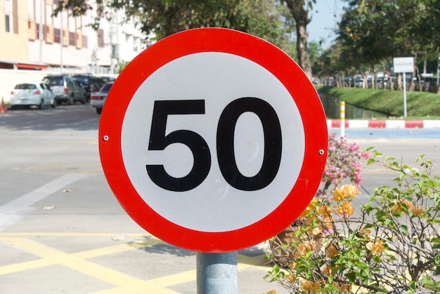 Photo close-up of speed limit sign by plants