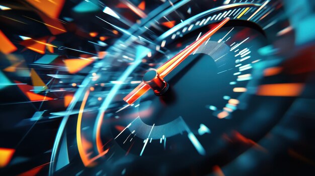a close up of a speedometer with a red arrow pointing as if the car is going very fast