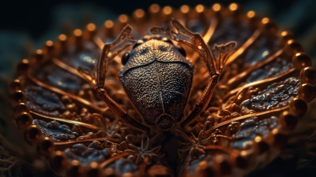 A close up of a spider on a coral