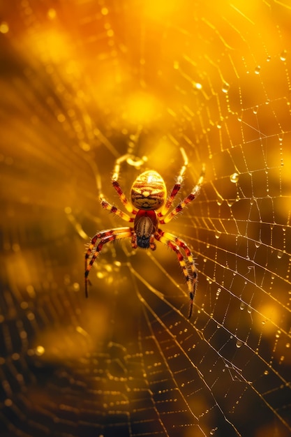 Close up of spider on it's web in the sun Generative AI