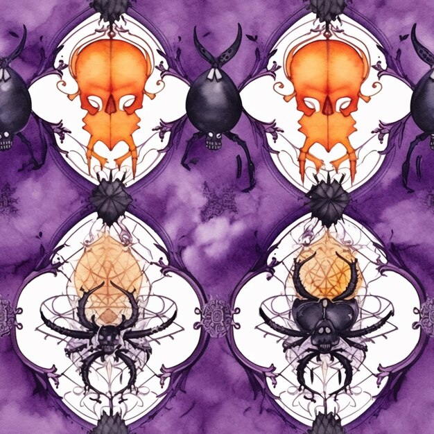 A close up of a spider and a spider on a purple background generative ai