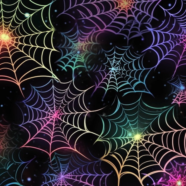 a close up of a spider web with many different colors generative ai