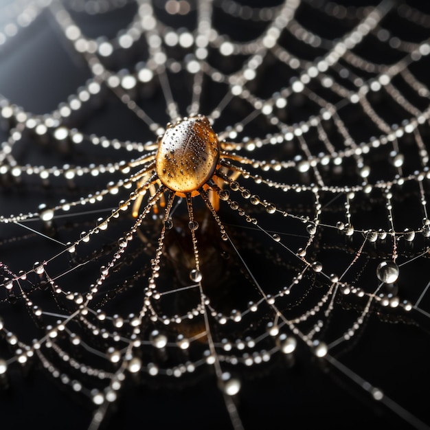 Foto un primo piano di una ragnatela con gocce d'acqua su di essa ai generativi