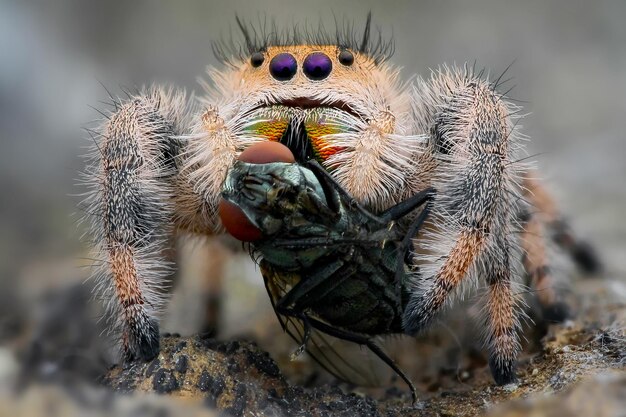 Photo close-up of spider on web