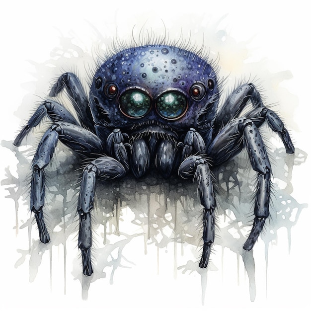 a close up of a spider with a blue face and black legs generative ai