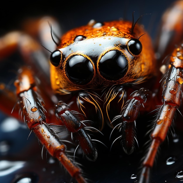 A close up of a spider with a lot of water on its back legs generative ai