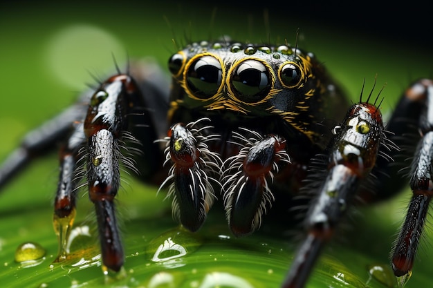 a close up of a spider with a lot of water on its face generative ai