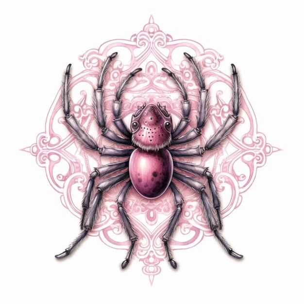 a close up of a spider with a pink background generative ai