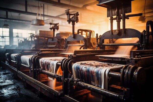 Close up of a spinning machine in a textile factory