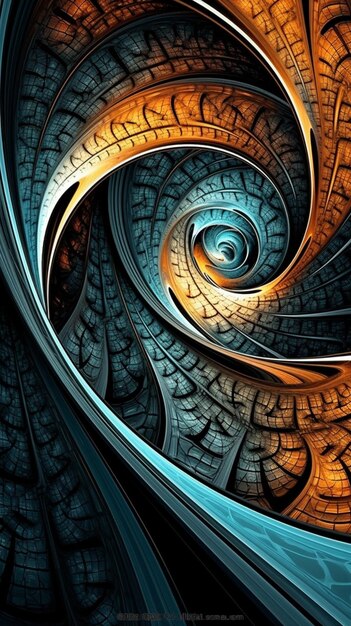 a close up of a spiral design with a blue and orange background generative ai