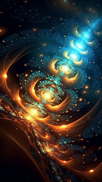 A close up of a spiral design with a blue and orange swirl generative ai