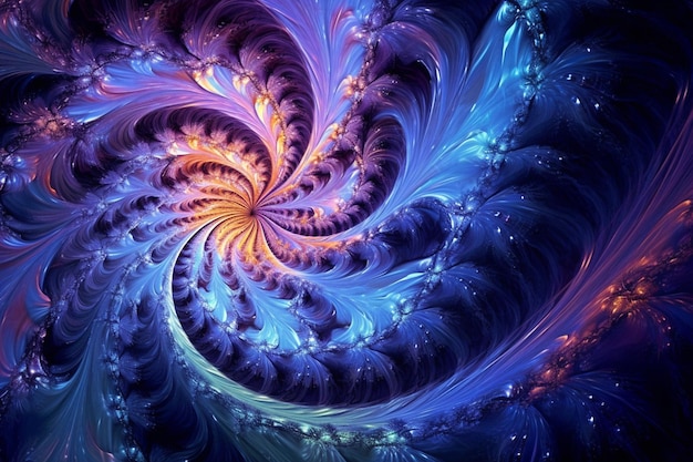 a close up of a spiral design with a blue and purple background generative ai