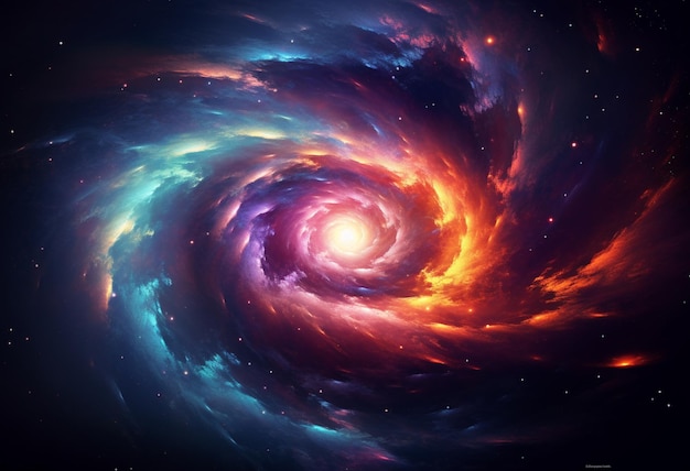 a close up of a spiral galaxy with a bright blue and red swirl generative ai