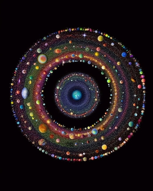 a close up of a spiral with many different colored circles generative ai