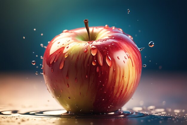 Close up on splashed apple in colored background