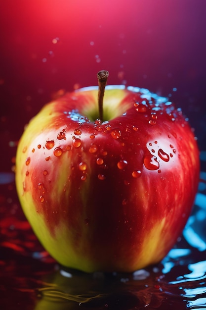 Foto primo piano sulla mela schizzata in sfondo colorato