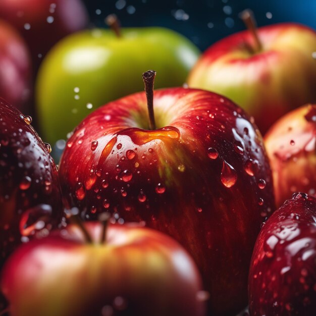 Close up on splashed apple in colored background