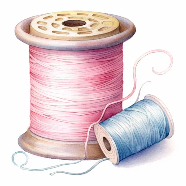 Photo a close up of a spool of thread and a spool of thread generative ai