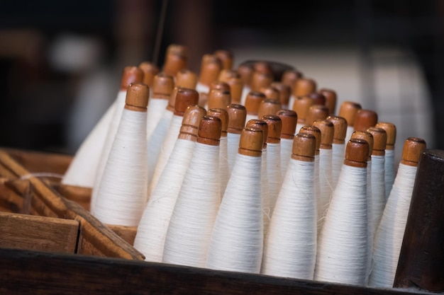 Close-up of spools