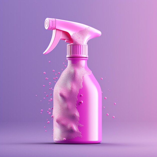 A close up of a spray bottle with pink liquid on a purple background generative ai