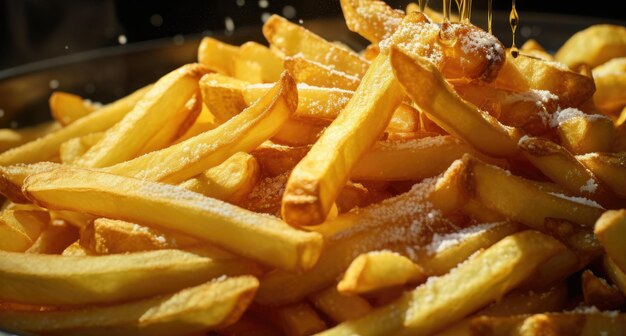 Close up of sprinkling salt on french fries