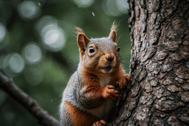 Close up of a squirrel on tree