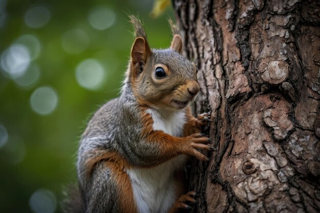 Close up of a squirrel on tree